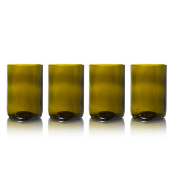 Rebottled reclaime wine bottle tumblers in olive green